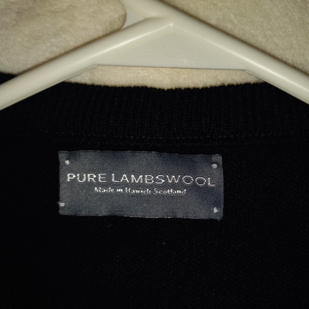 Hawick Knitwear Sweater Mens Sz L Black Pure New Wool Crewneck Made in Scotland